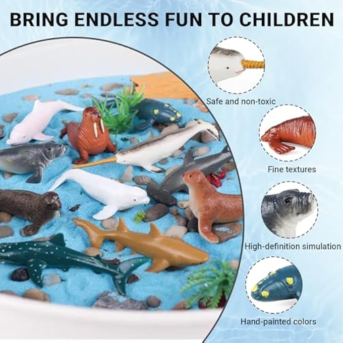 MINI OCEAN ANIMAL FIGURES SET, 12 PCS REALISTIC PLASTIC SEA CREATURES STATUE TOY, INCLUDING SHARKS, WHALES, WALRUS, DOLPHIN, FOR KID'S PARTY SUPPLIES, PARTY DECORATION, SEA THEME PARTY - Image 4